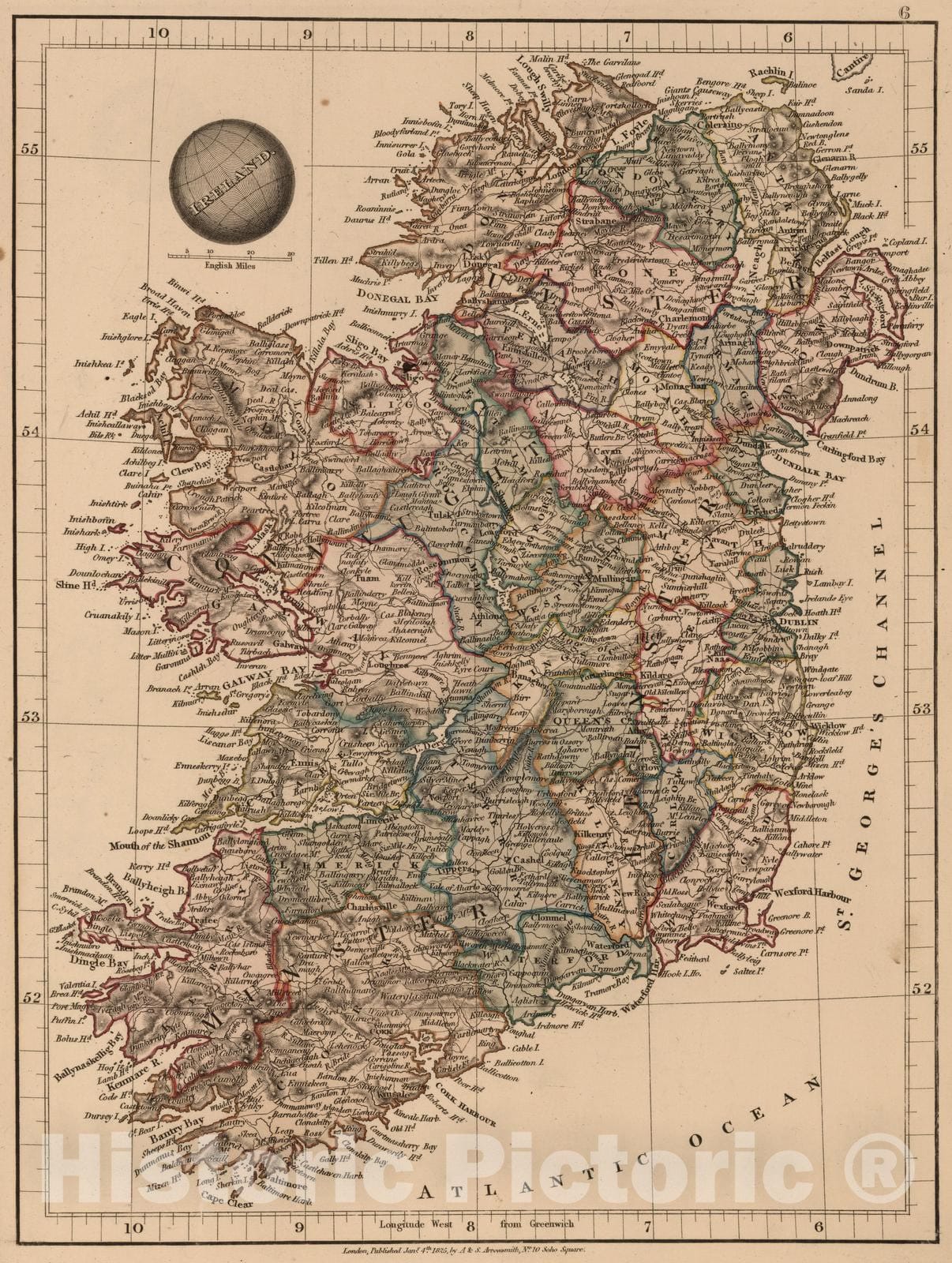 Historic Map : 1825 Ireland - Vintage Wall Art