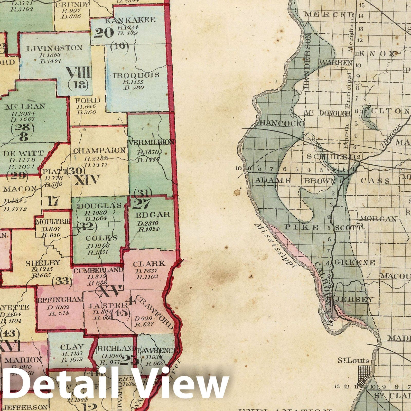 Illinois - Political Map, 1872 - Historical Map Print