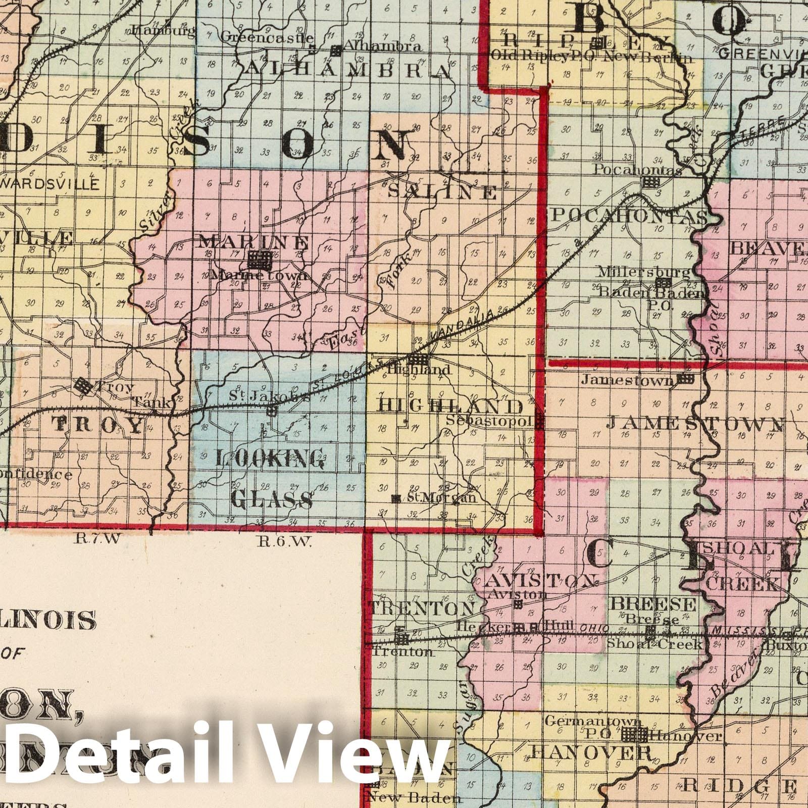 Madison County, Bond County, and Clinton County, Illinois 1872 Historical Map Print