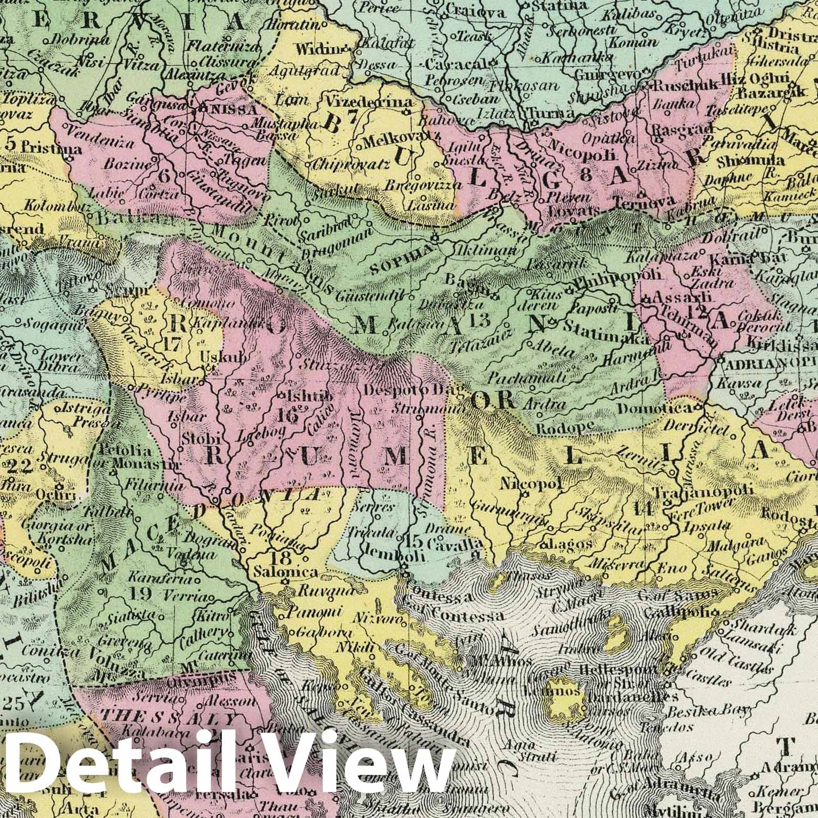 Turkey in Europe, Moldova, Romania, Serbia, and Ionian Islands 1855 Map Print