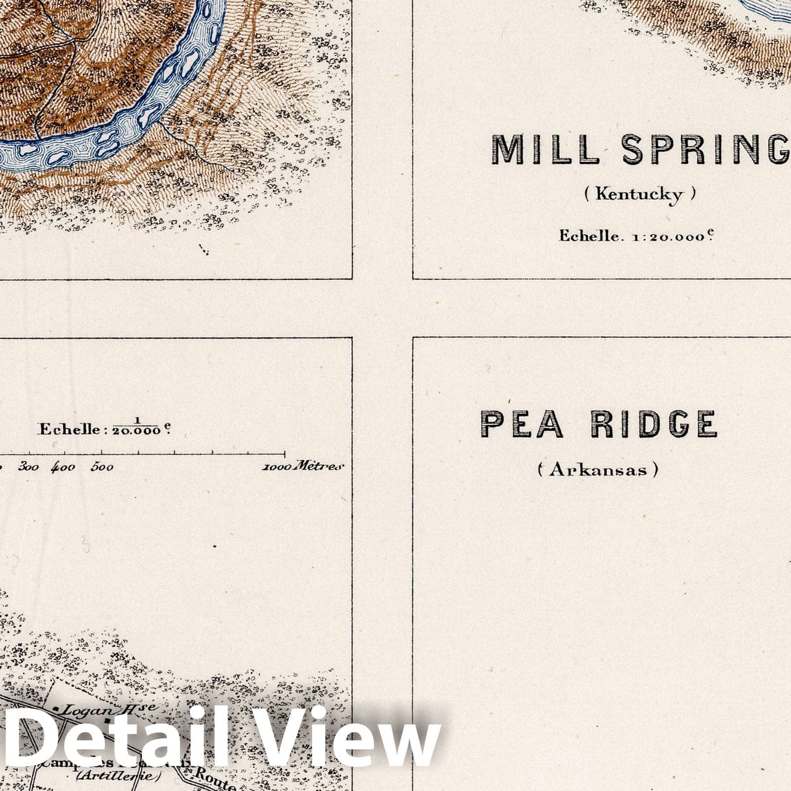 Civil War: Carnifex Ferry, Mill Spring, Pea Ridge - Road Map, 1875