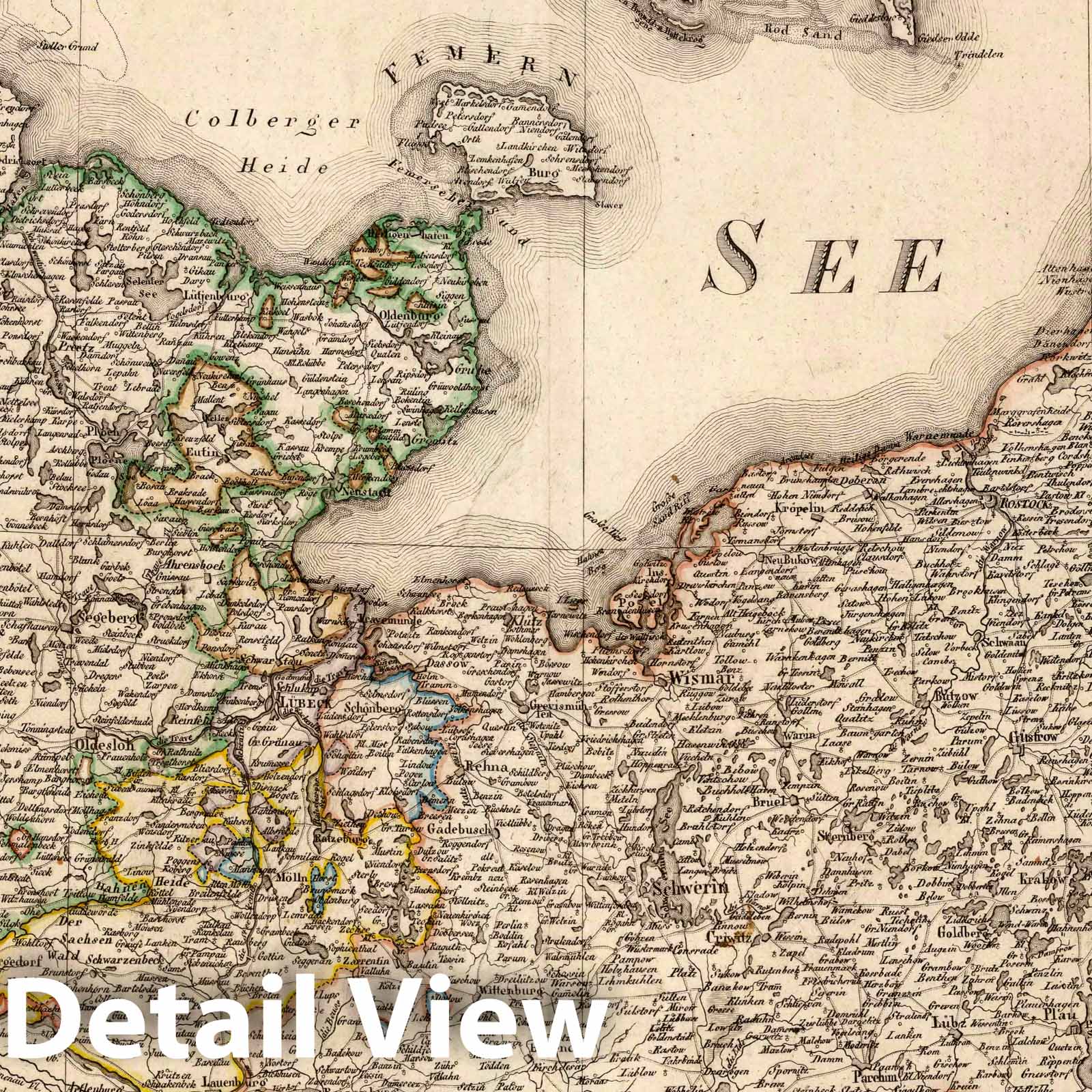Mecklenburg-Schwerin, Mecklenburg-Strelitz, Holstein, and Lauenburg, 1820 Historical Map Print