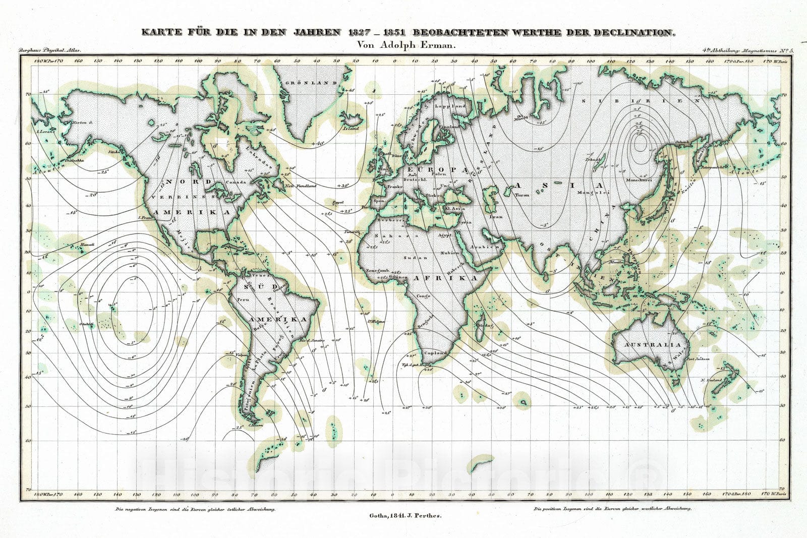 Historic Map : 1841 Beobachteten Werthe Der Declination. - Vintage Wall Art