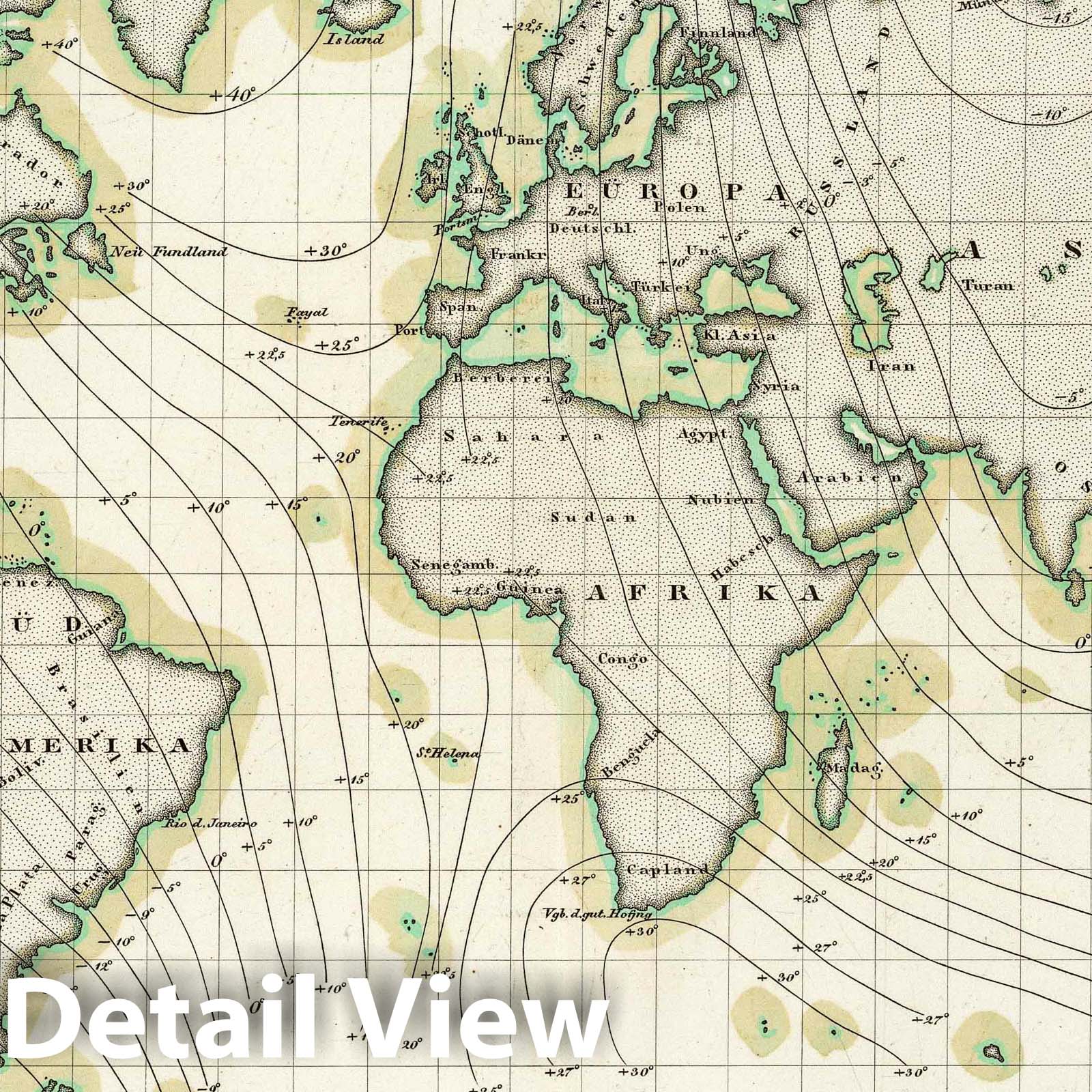 Berghaus Physikalischer Atlas Magnetic Declination Map 1841 - Historical Map Print