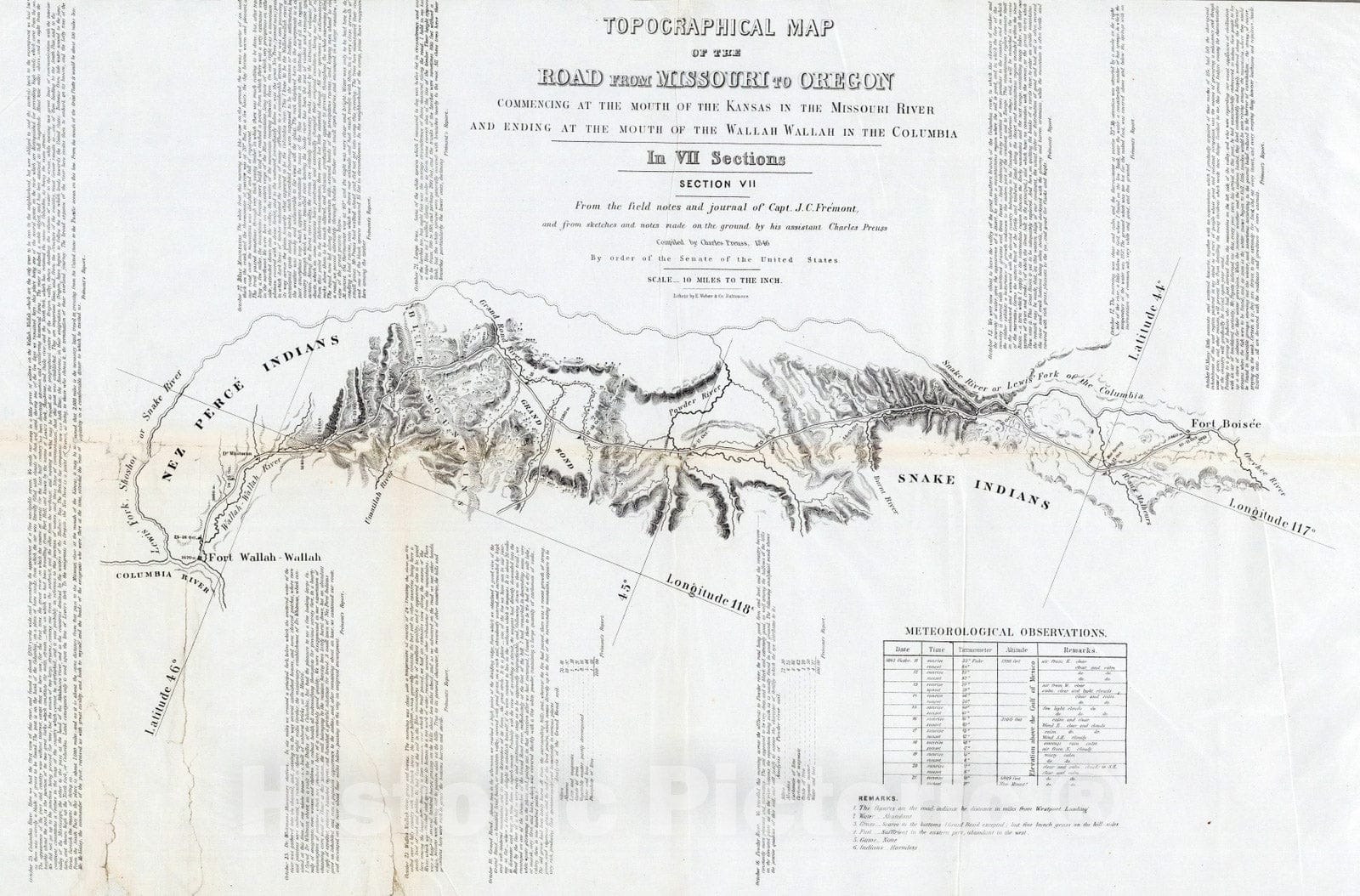 Historic Map : 1846 Map Of The Road From Missouri To Oregon, Section VII. - Vintage Wall Art