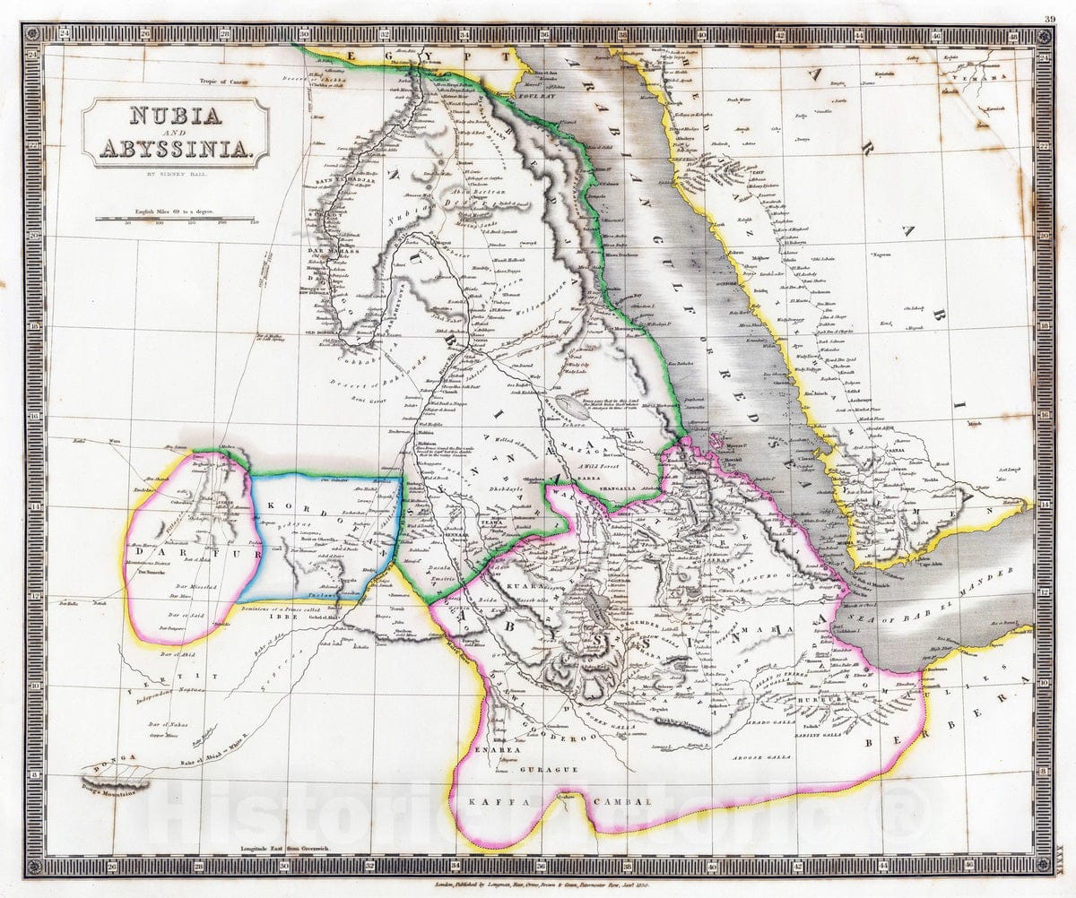 Historic Map : 1830 Nubia, Abyssinia. - Vintage Wall Art