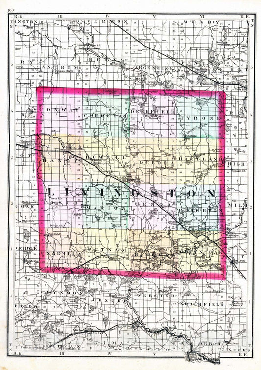 Historic Map : 1873 (Map of Livingston County, Michigan) - Vintage Wall Art