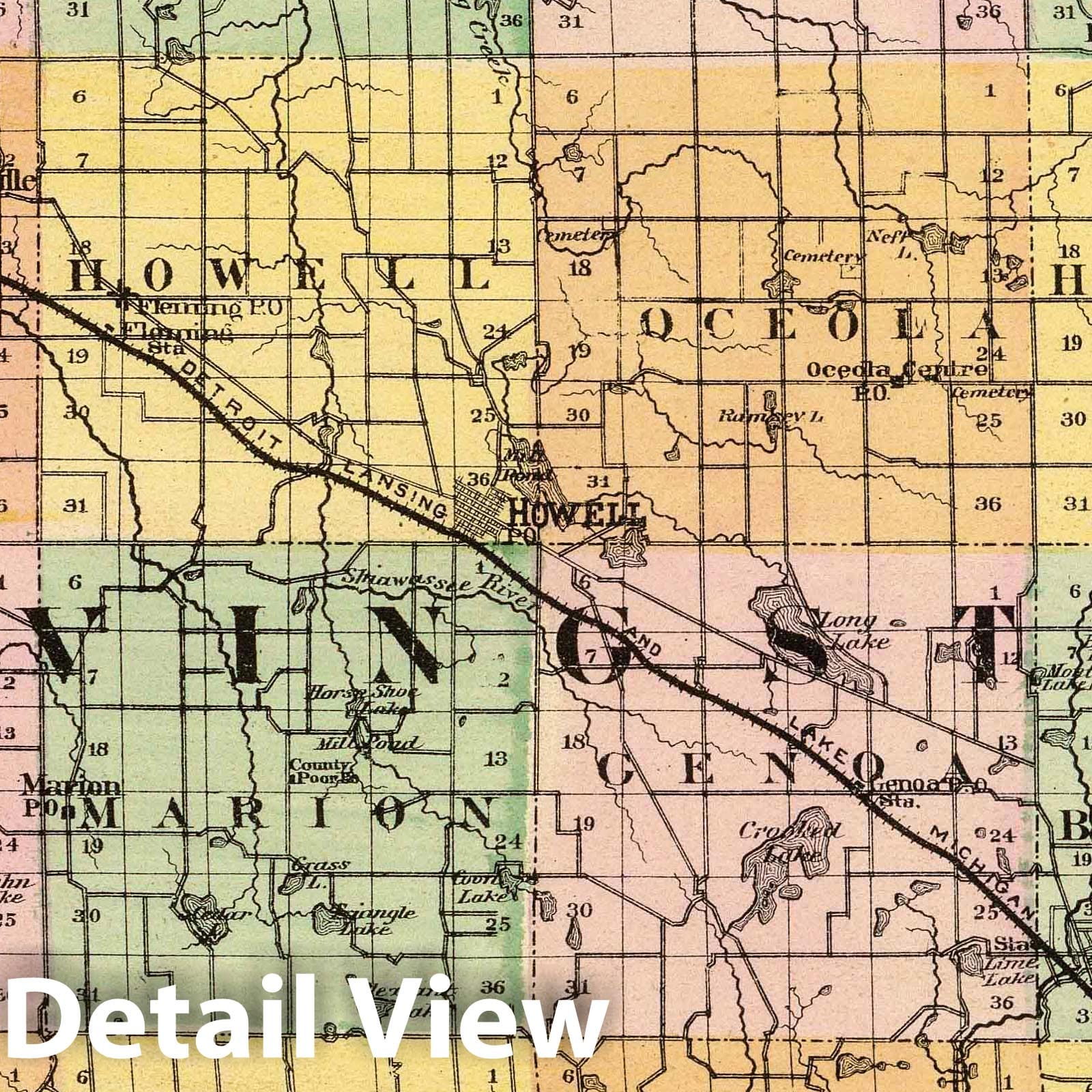 Livingston County, Michigan - Railroad Map, 1873