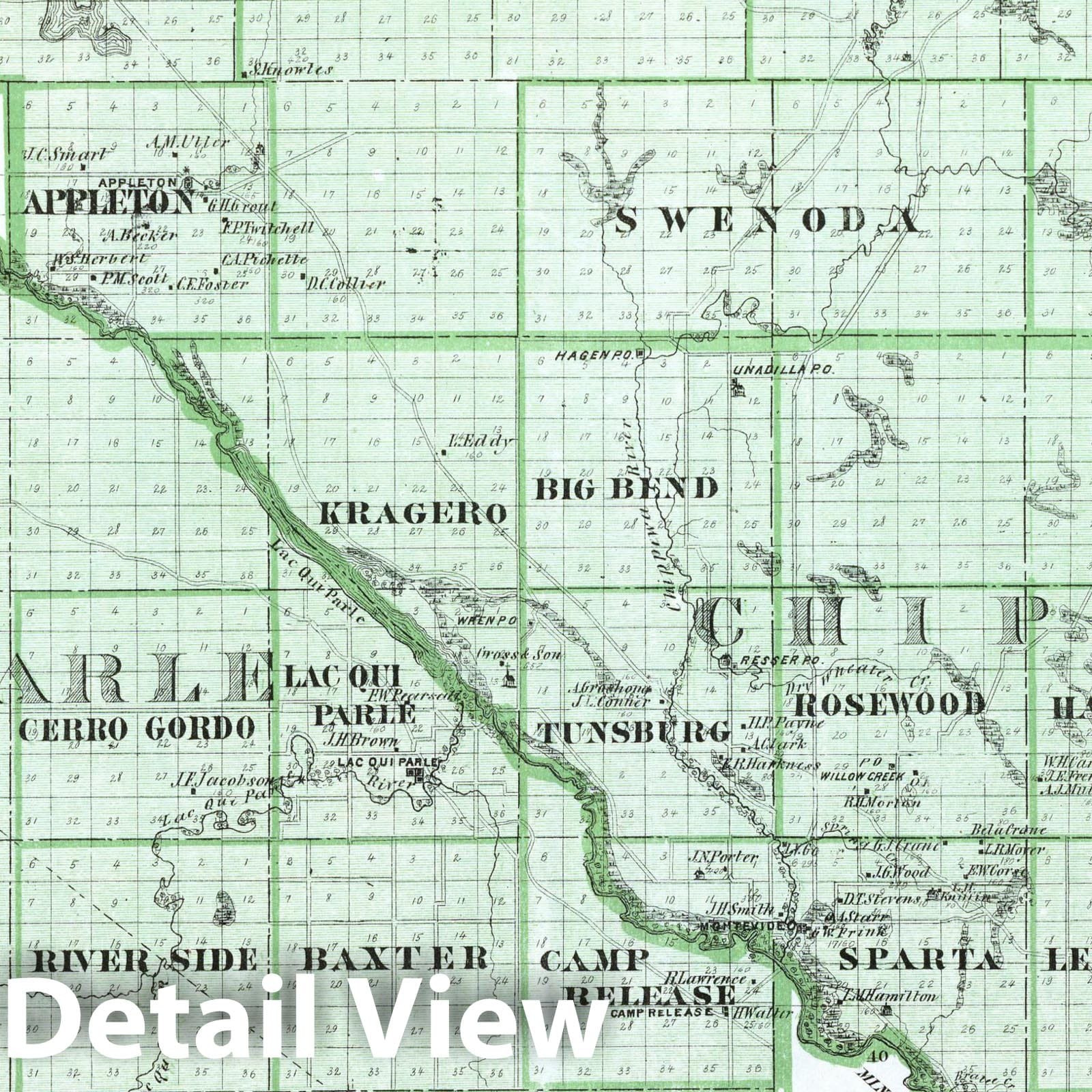 Swift, Chippewa and Lac Qui Parle Counties, Minnesota - Railroad Map, 1874