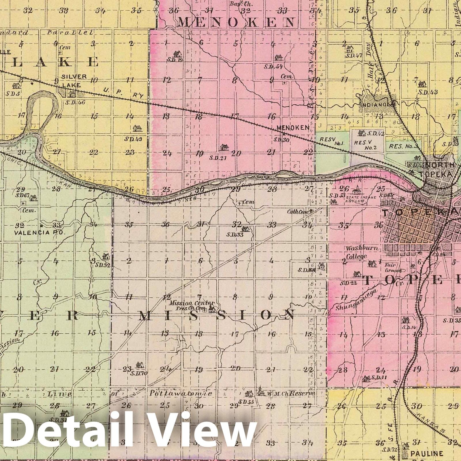 Shawnee County, Kansas - Military Map, 1887 - Historical Atlas Print