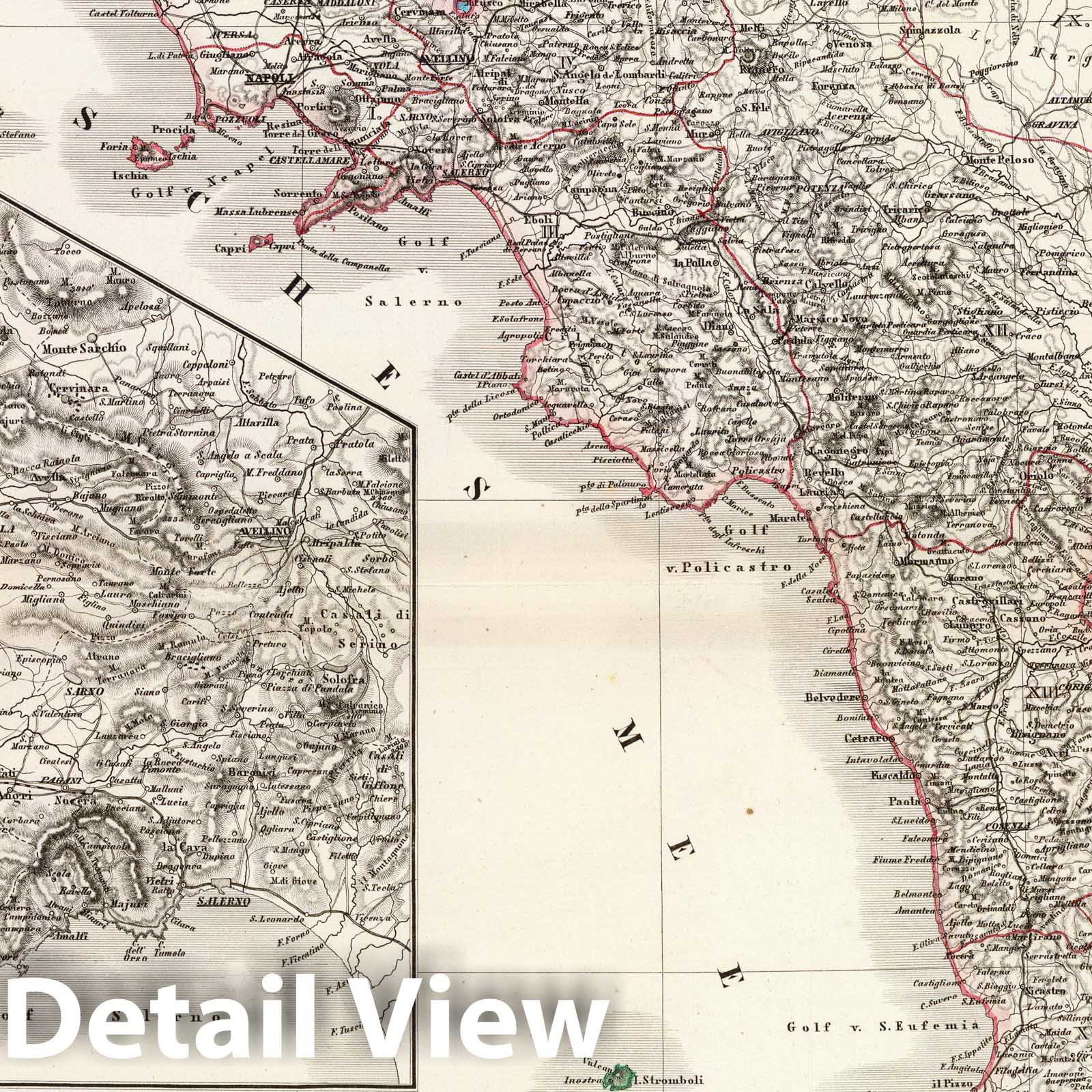 Southern Italy, Sicily, Naples & Malta 1856 Historical Map Print