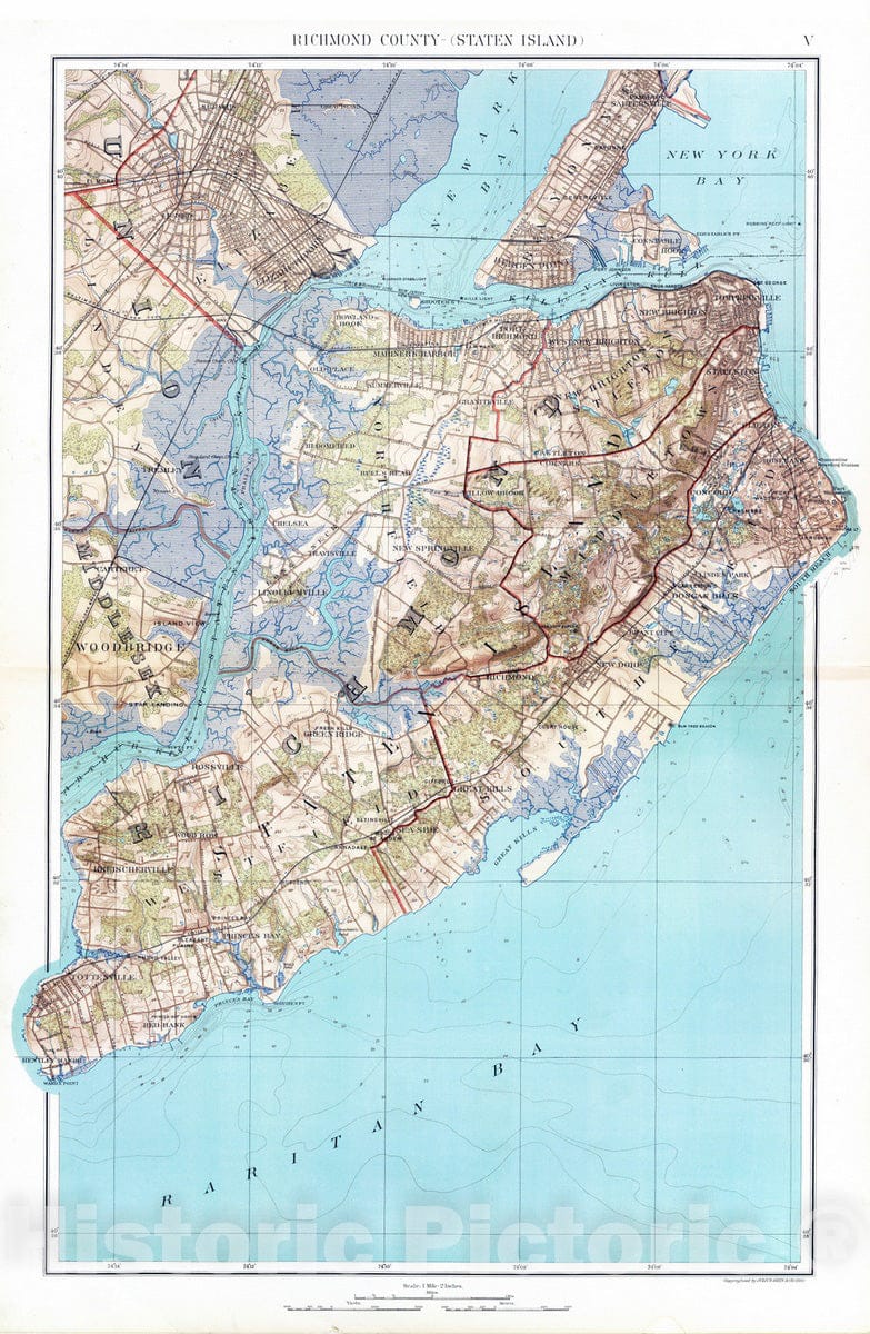 Historic Map : City Atlas - 1891 Richmond Co, Staten Island. - Vintage Wall Art