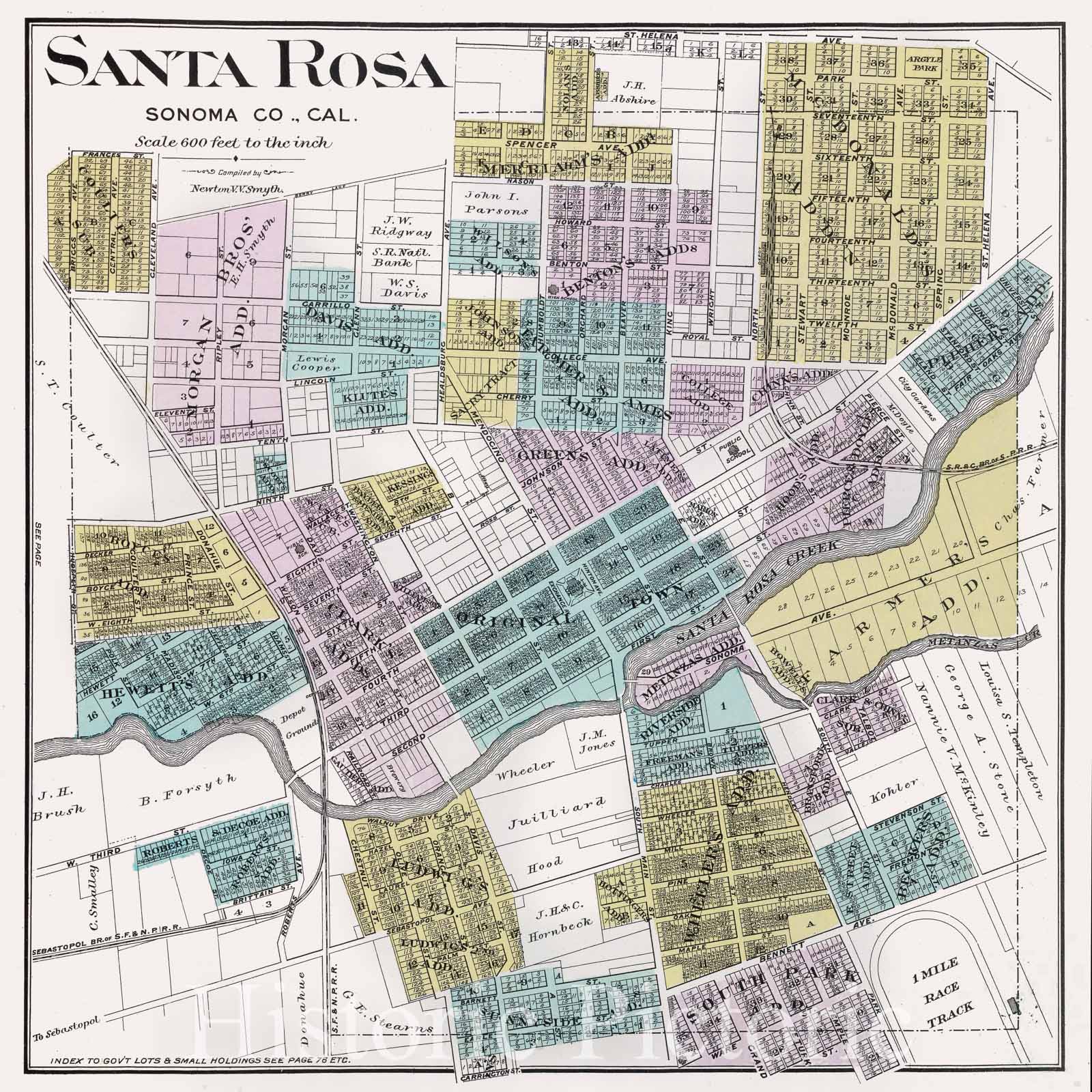 Santa Rosa, Sonoma County, California - Railroad Map, 1898
