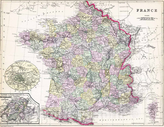 Historic Map : 1890 France. - Vintage Wall Art