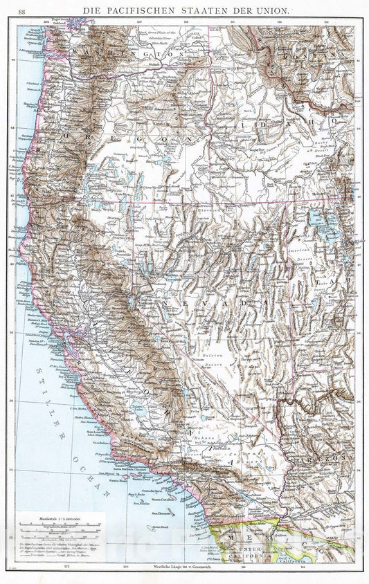 Historic Map : U.S. West, 1881 Pacifischen Staaten der Union. , Vintage Wall Art
