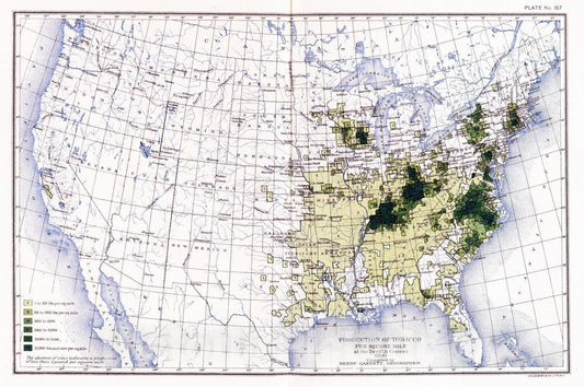 Historic Map : Statistical Atlas - 1903 167. Tobacco/sq. mile. - Vintage Wall Art