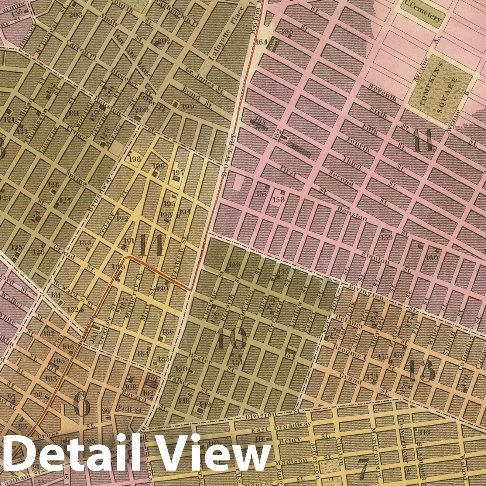 New York City 1845 - Hand-Colored Historical Map Print