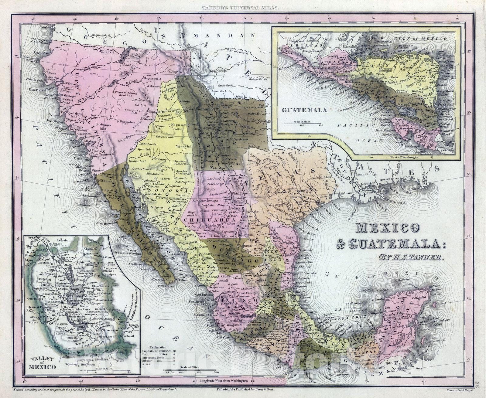 Historic Map : 1845 Mexico & Guatemala. - Vintage Wall Art