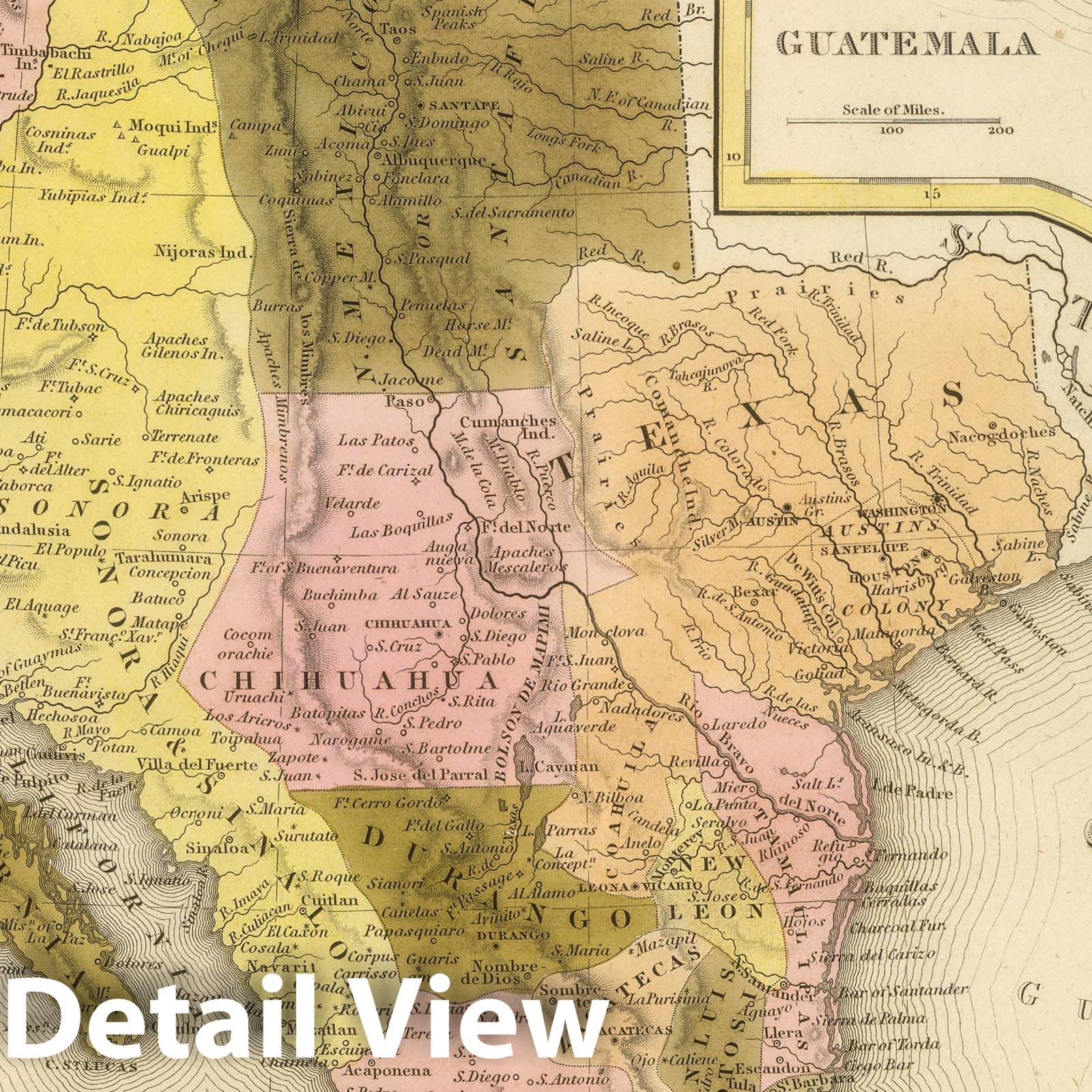 Mexico and Guatemala, 1845 - Historical Map Print