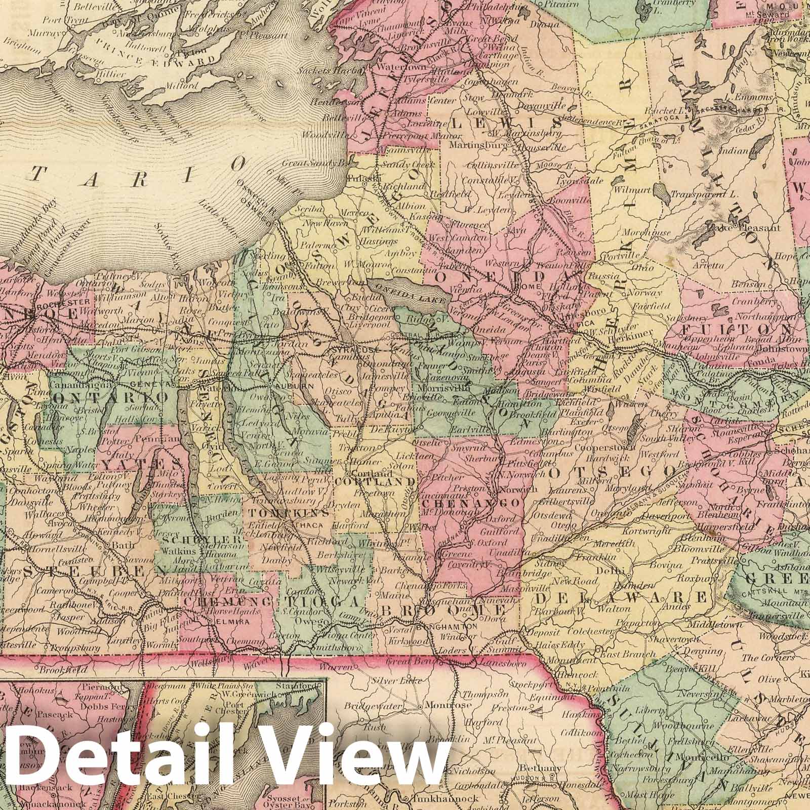 New York - Physical Map, 1857 - Colton's Atlas Historical Reproduction