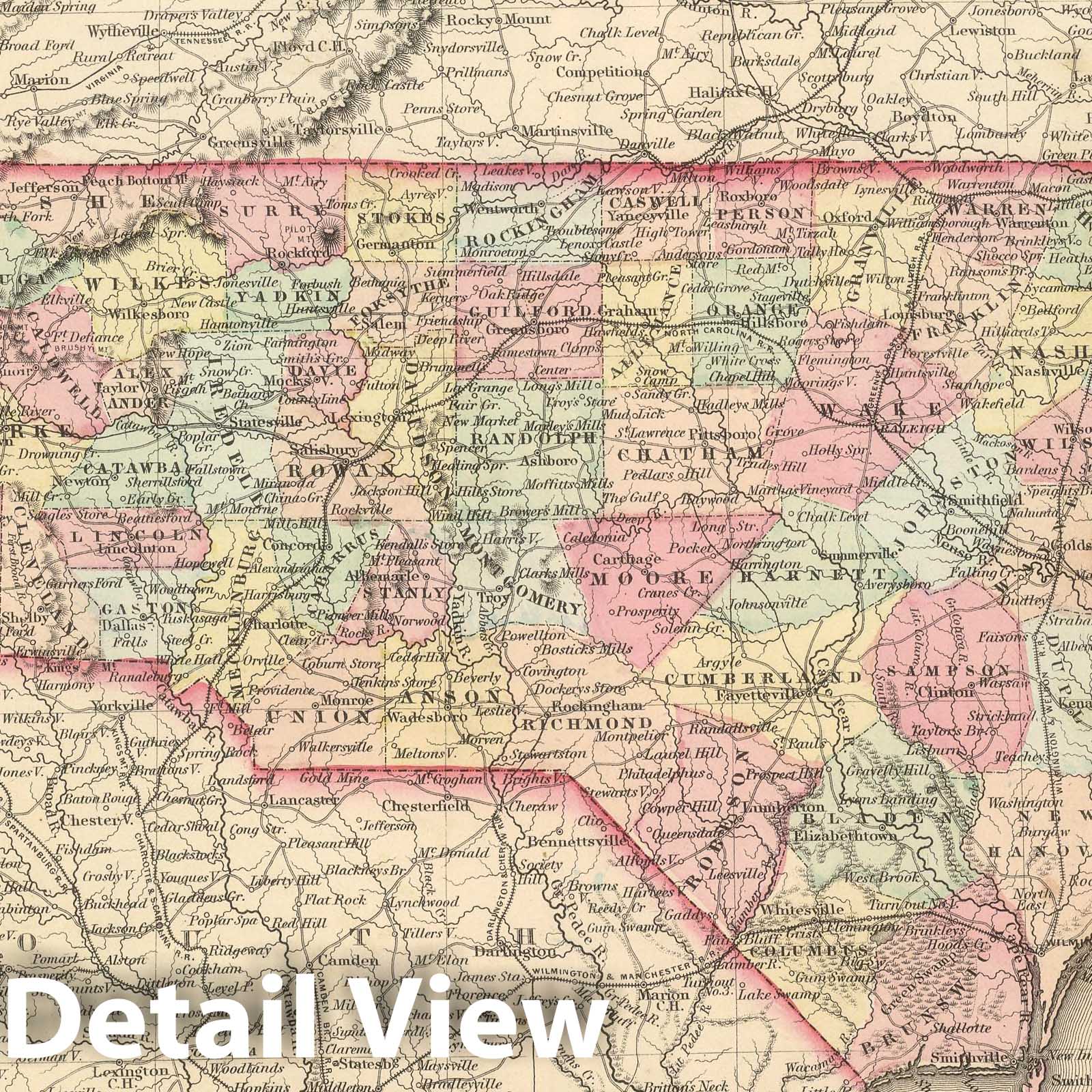 North Carolina - Physical Map, 1857 - Historical Map Print