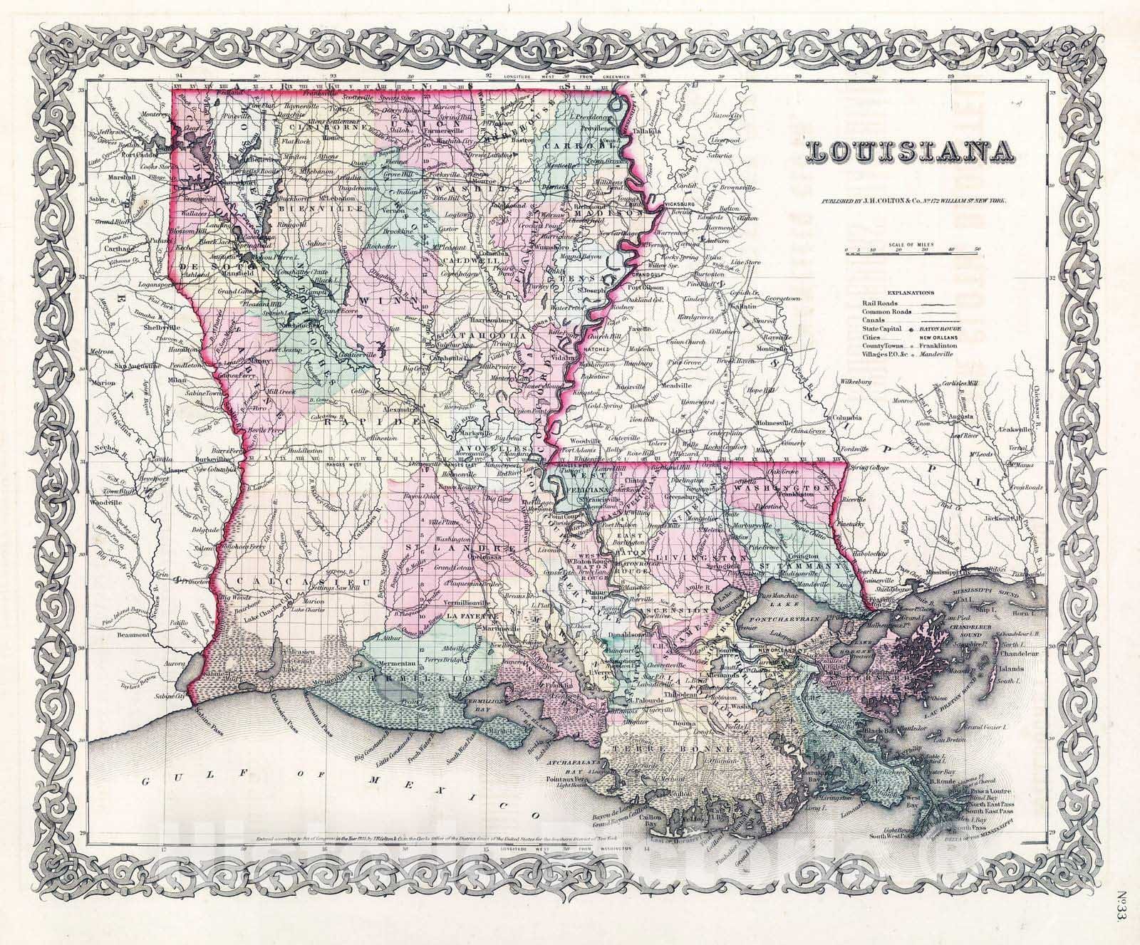 Historic Map : National Atlas - 1857 Louisiana. - Vintage Wall Art