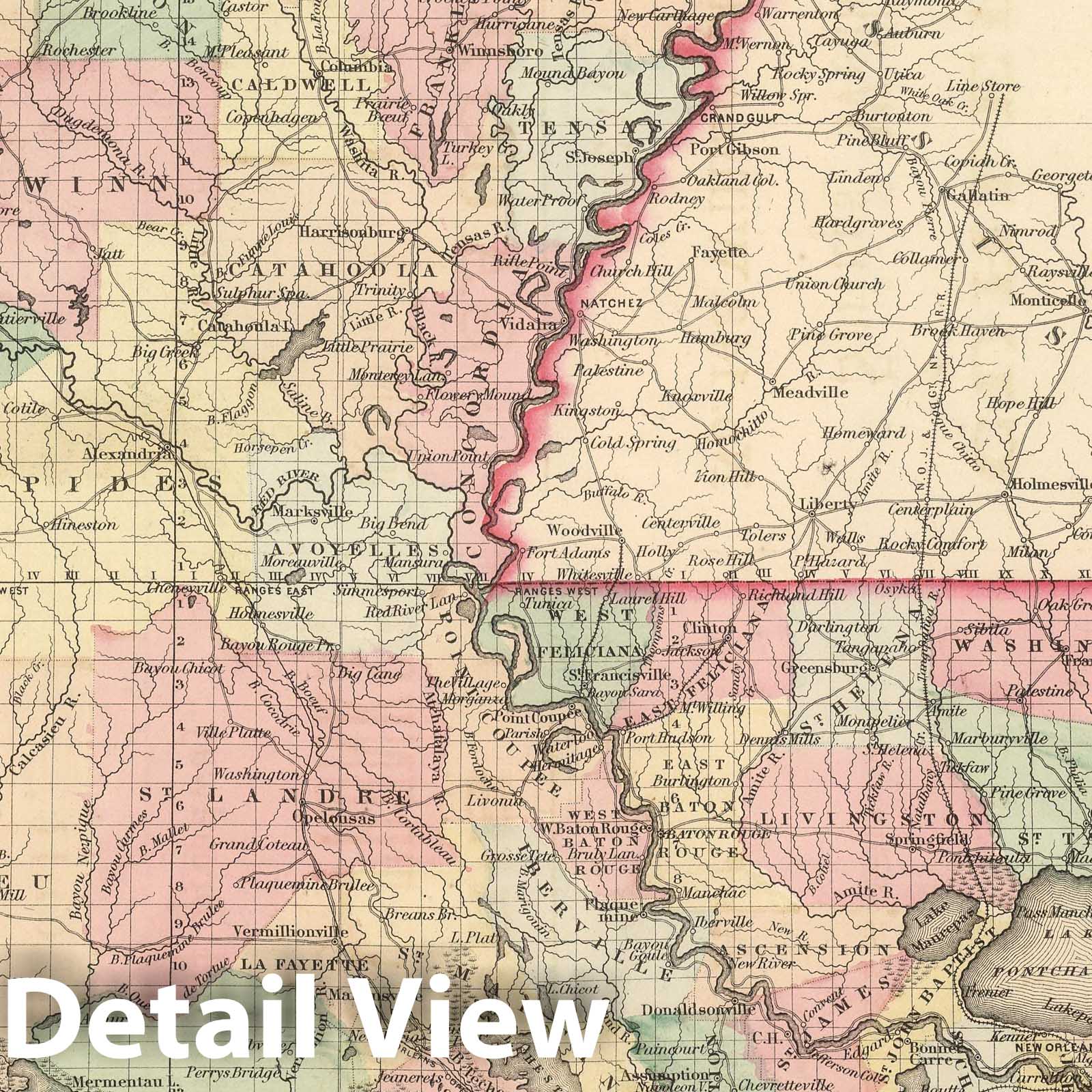 Louisiana - Physical Map, 1857 - Colton's Atlas Historical Map Reproduction
