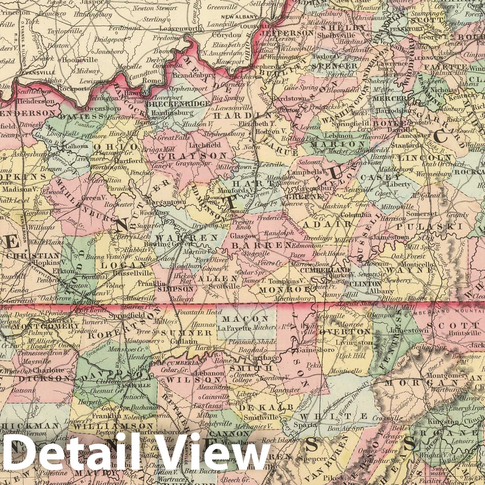 Kentucky and Tennessee Historical Map, 1857 - Colton's Atlas Print