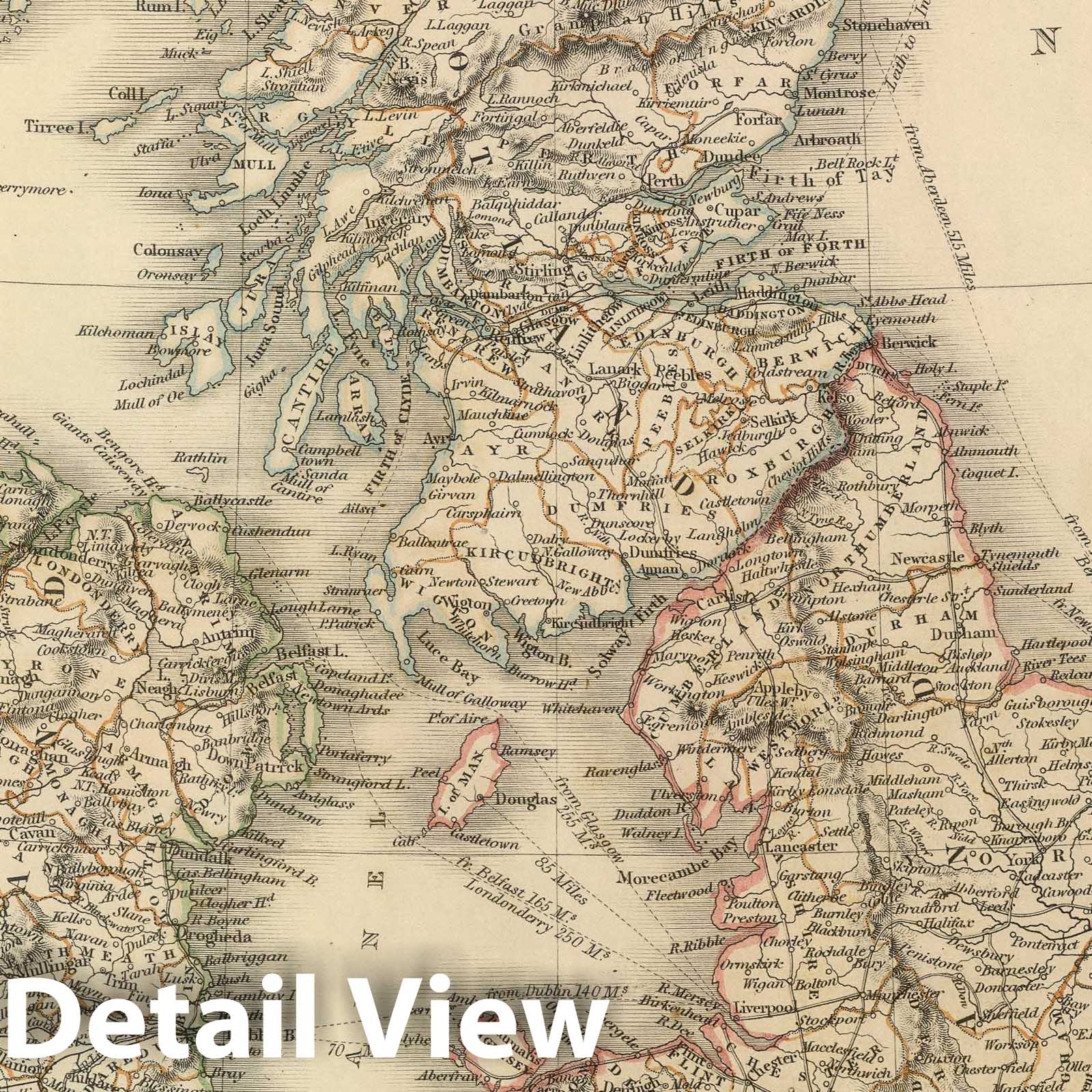 Great Britain and Ireland 1847 Historical Map Print