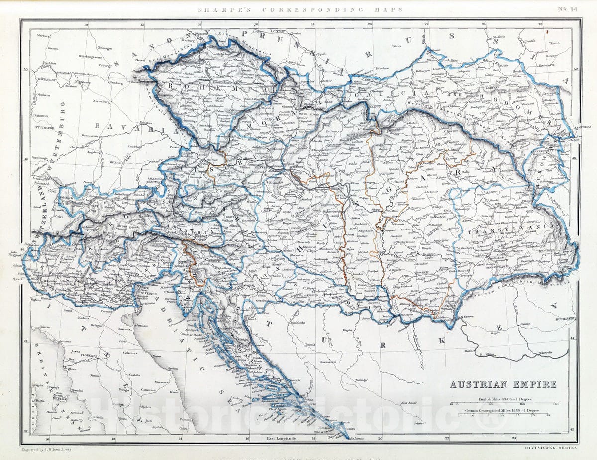 Historic Map : 1849 Austrian Empire. - Vintage Wall Art