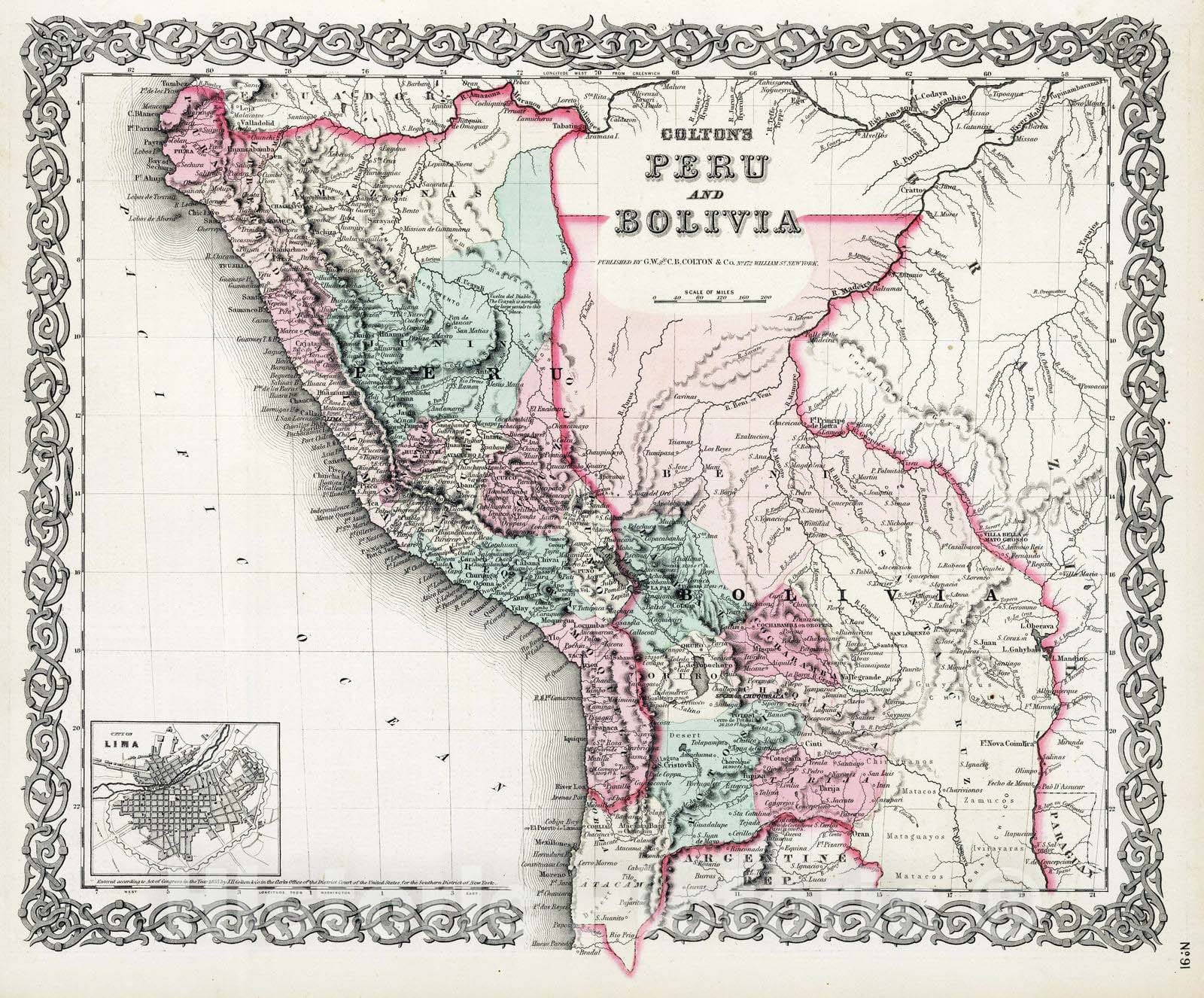Historic Map : 1869 Peru and Bolivia. - Vintage Wall Art
