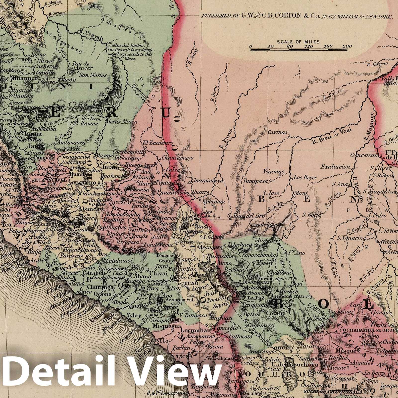 Peru and Bolivia, 1869 - Historical Map Print