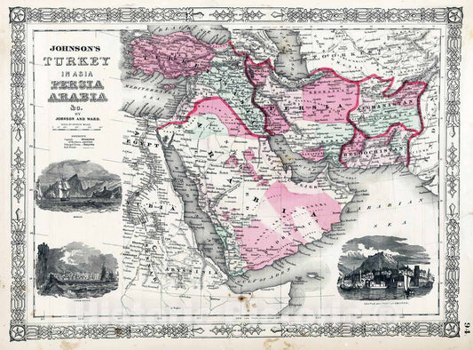 Historic Wall Map : 1864 Turkey In Asia, Persia Arabia - Vintage Wall Art