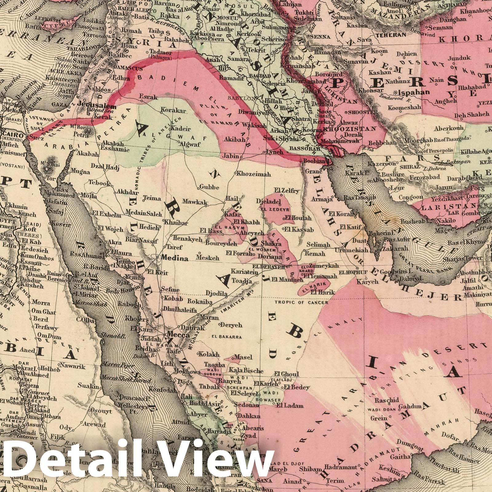 Turkey in Asia, Persia, and Arabia - Railroad Map, 1864