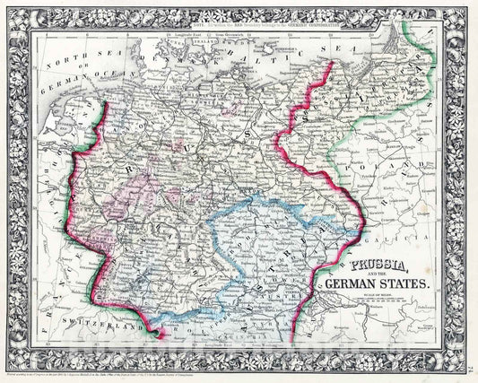 Historic Map : 1865 Prussia and the German States : Vintage Wall Art