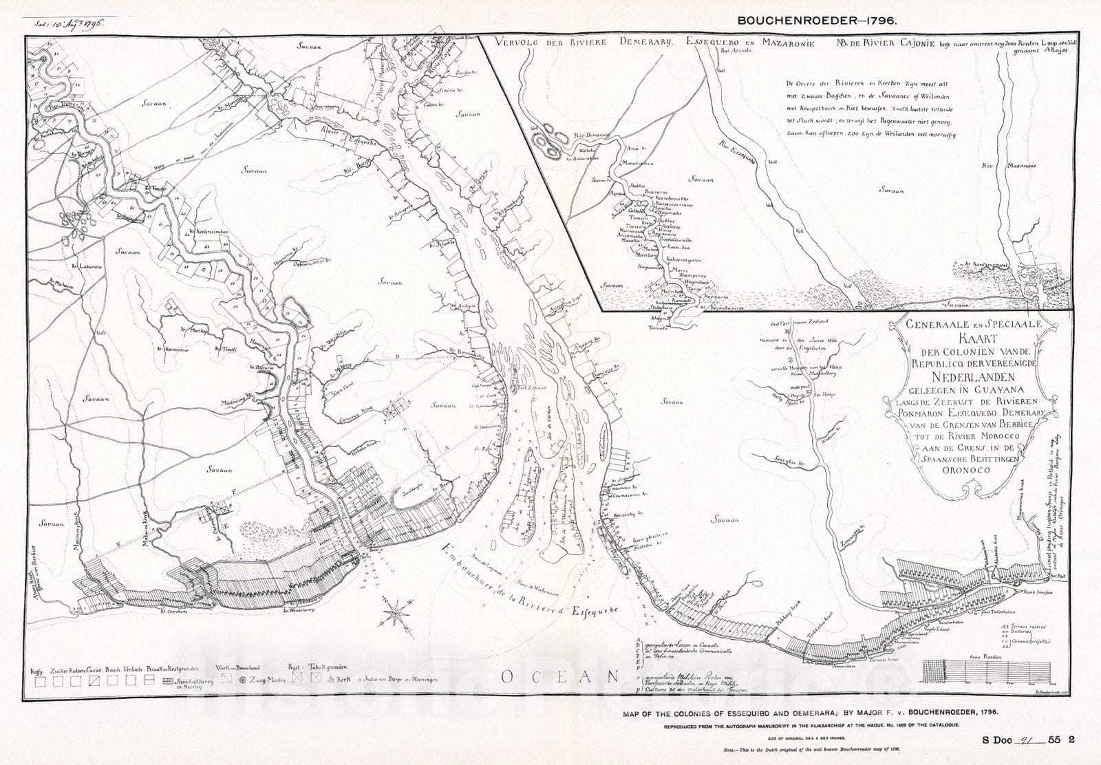 Historic Map : National Atlas - 1796 Essequibo and Demerara by Bouchenroeder. - Vintage Wall Art