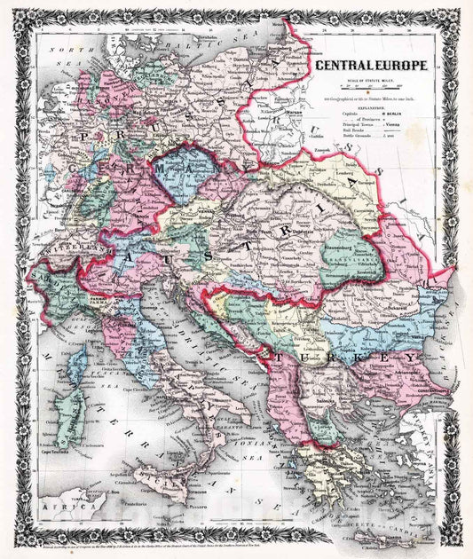 Historic Map : 1858 Central Europe. - Vintage Wall Art