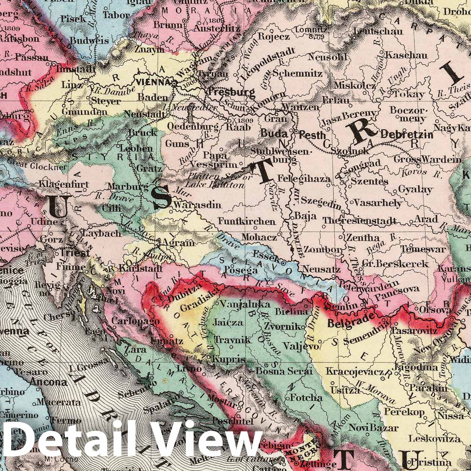 Central Europe - Physical Map, 1858 - Colton's Illustrated Cabinet Atlas