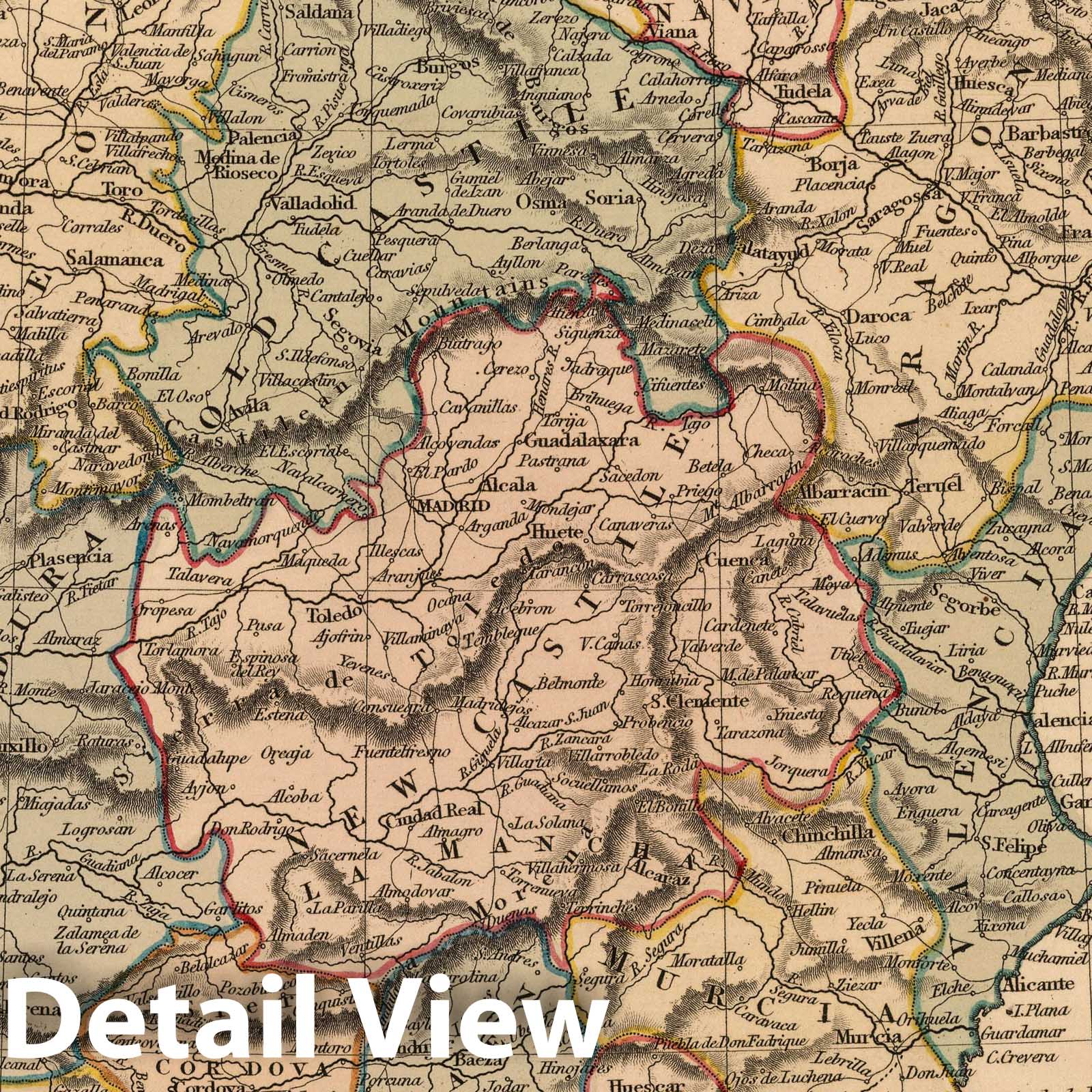 Historic Wall Map : 1825 Spain and Portugal - Vintage Wall Art