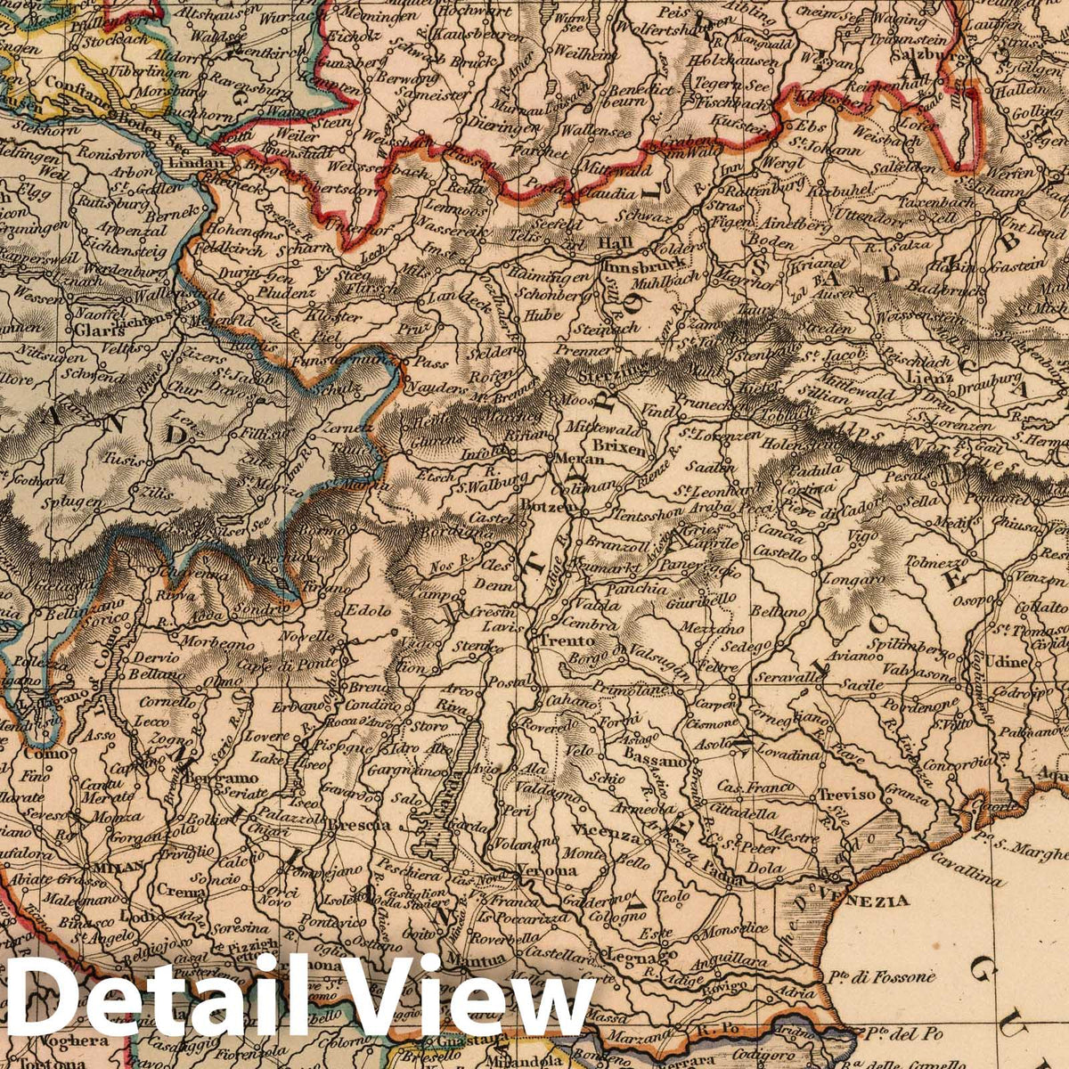 Northern Italy - River Map, 1825 - Historical Map Print