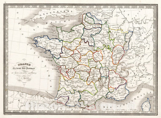 Historic Map : School Atlas - 1839 France. - Vintage Wall Art