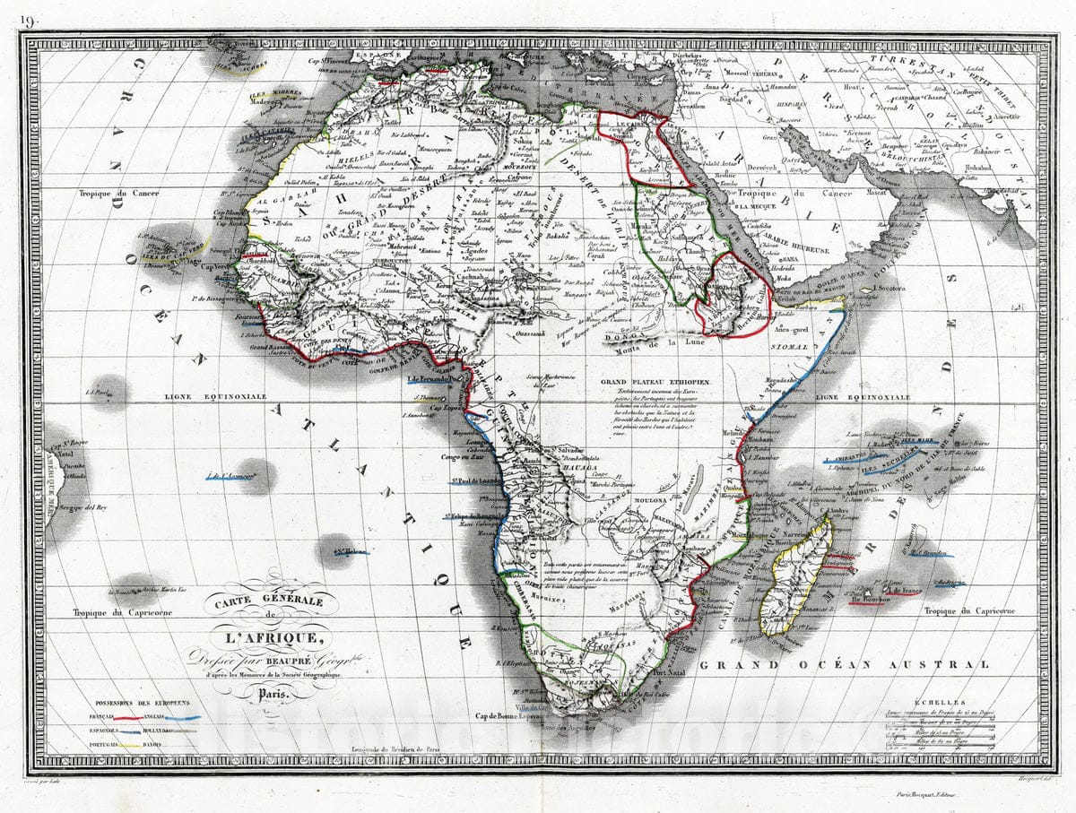 Historic Map : School Atlas - 1839 L'Afrique. - Vintage Wall Art