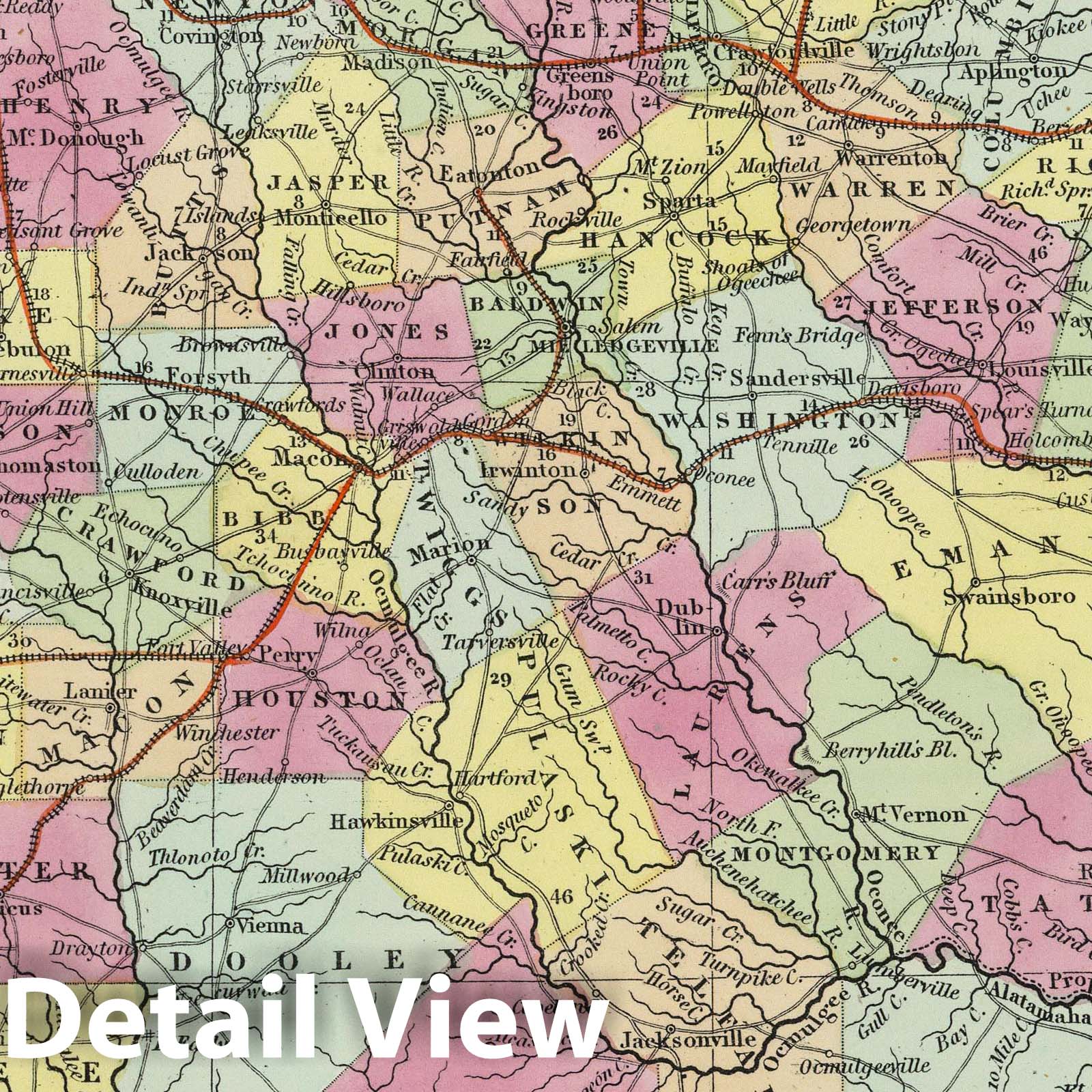 Georgia - Railroad Map, 1855 - Historical Map Print