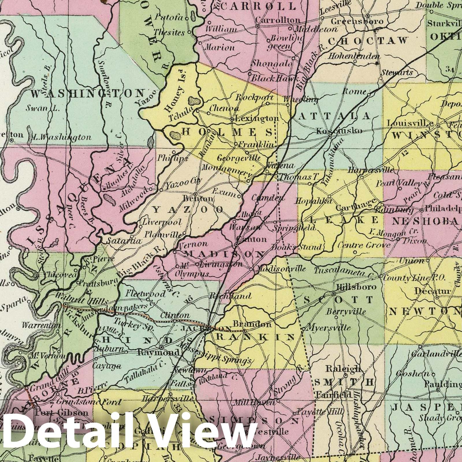 Historic Map : 1855 A new map of Mississippi - Vintage Wall Art