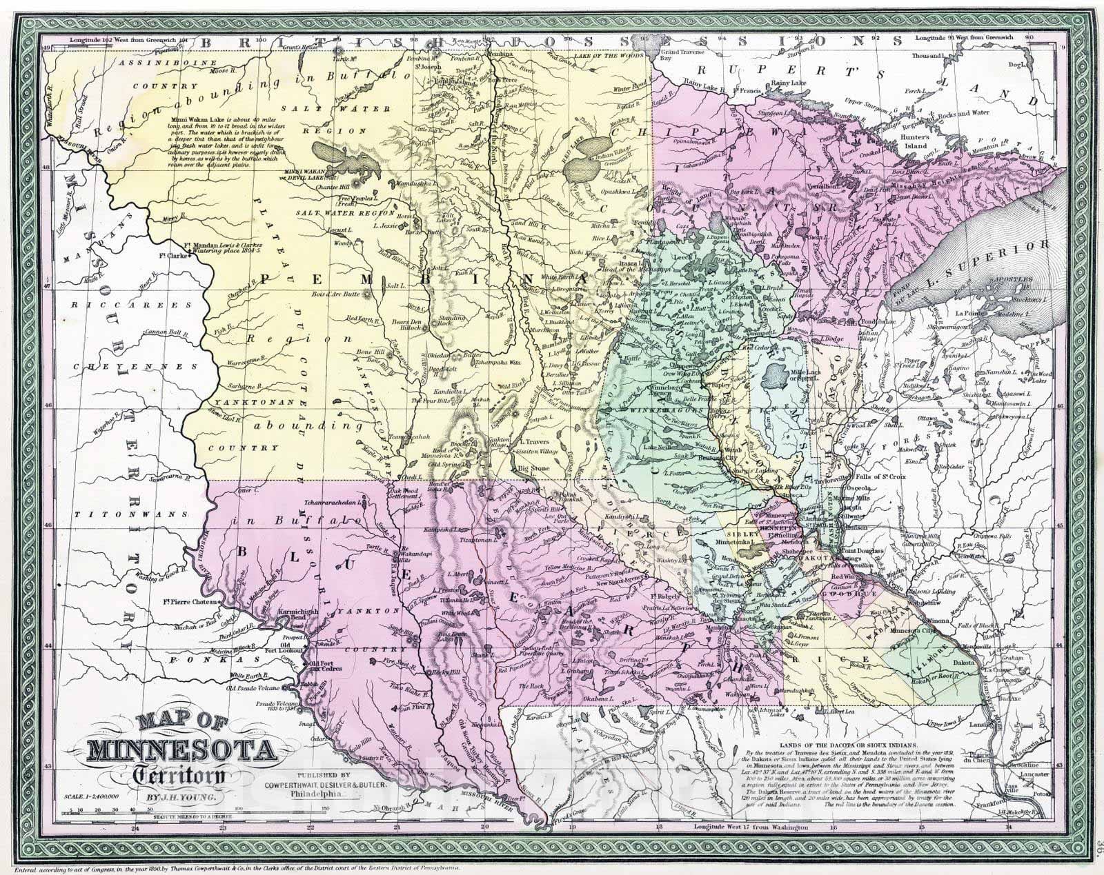 Historic Map : 1855 Map of Minnesota Territory - Vintage Wall Art