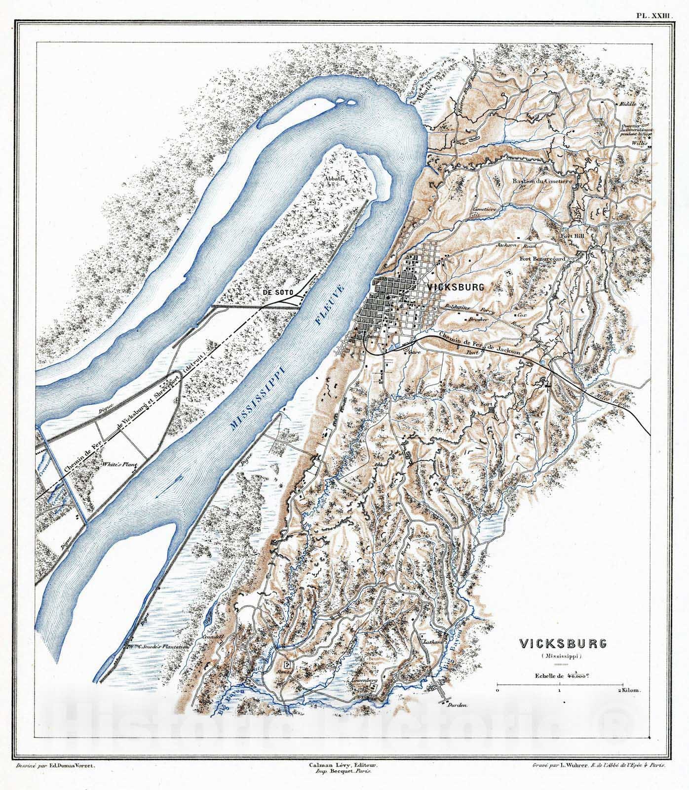 Civil War: Vicksburg, Mississippi - Military Map, 1875
