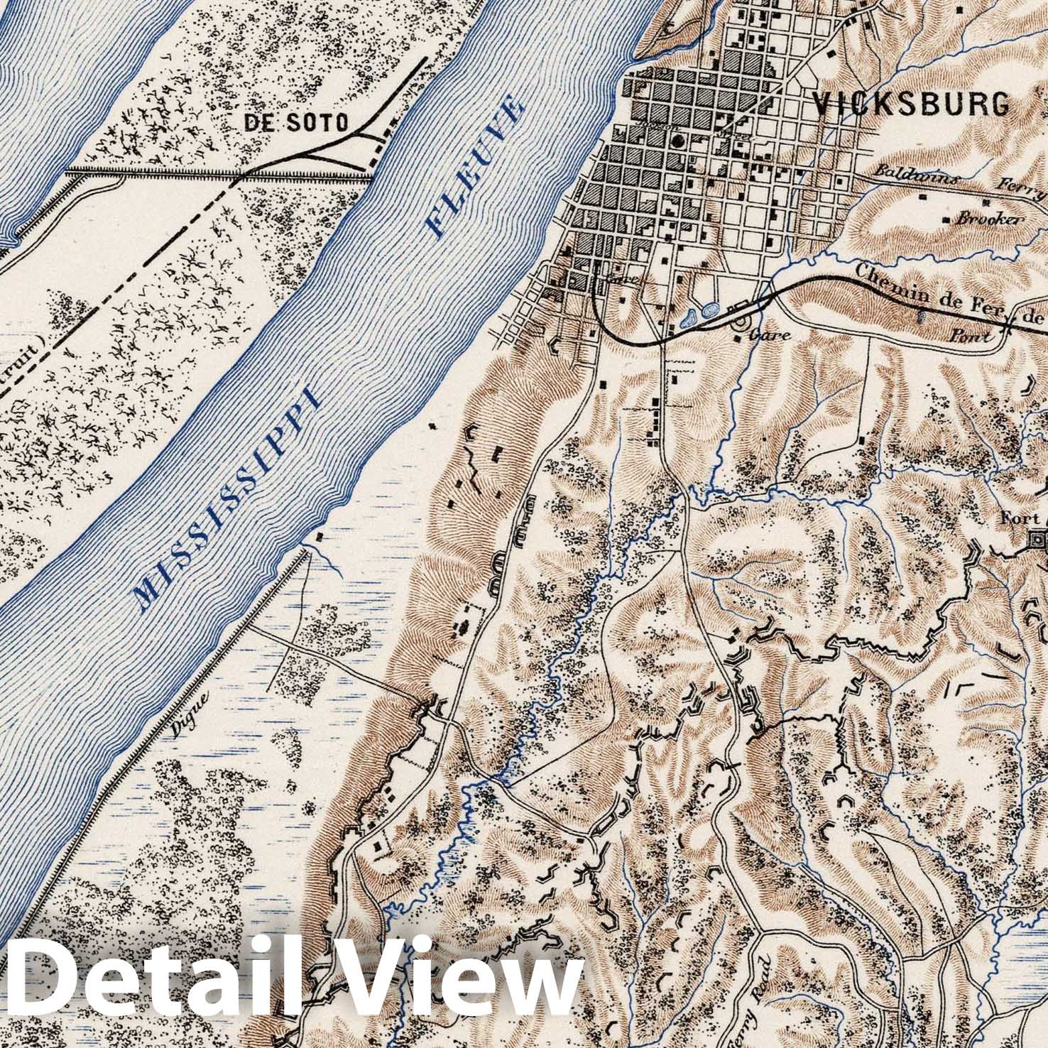Civil War: Vicksburg, Mississippi - Military Map, 1875