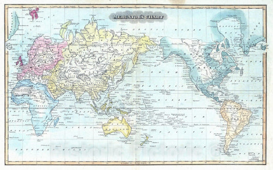 Historic Map : 1823 Mercator's Chart. - Vintage Wall Art