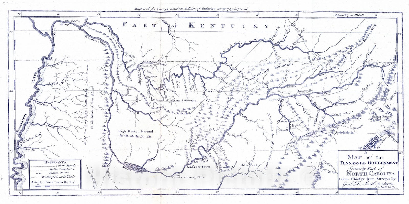 Historic Map : National Atlas - 1795 Map of The Tennassee (sic) Government. - Vintage Wall Art