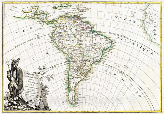 Historic Map : 1782 L'Amerique Meridionale. - Vintage Wall Art